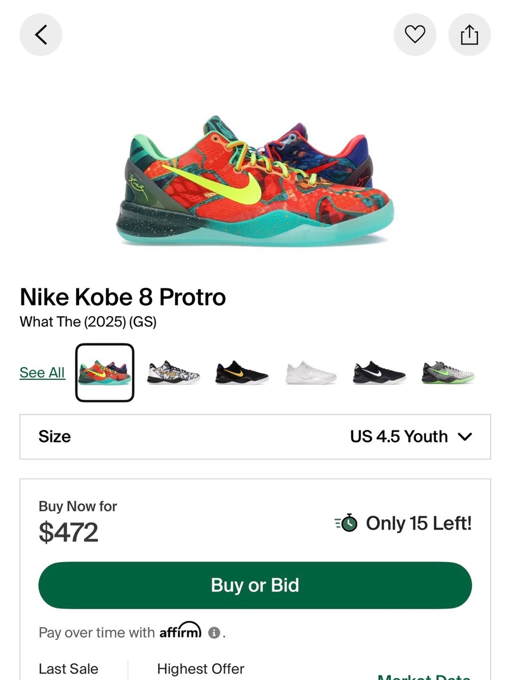 Nike Kobe 8 Protro “What The Kobe” 2025 GS Size 4.5Y Multicolor